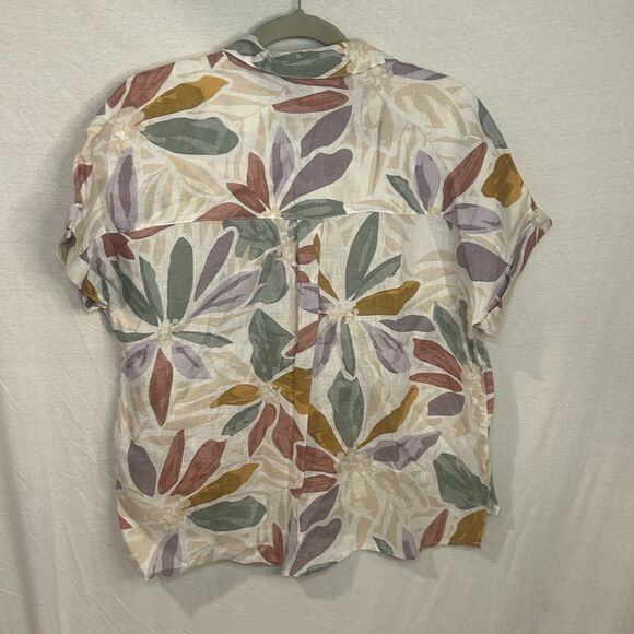 Nicole Miller NY Women's Linen Blouse Floral Short Sleeve Button Front Sz M Top - Picture 3 of 6